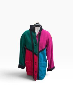 Vtg International Scene Colorblock Wool Coat 70s Women’s L/XL Colors Abstract